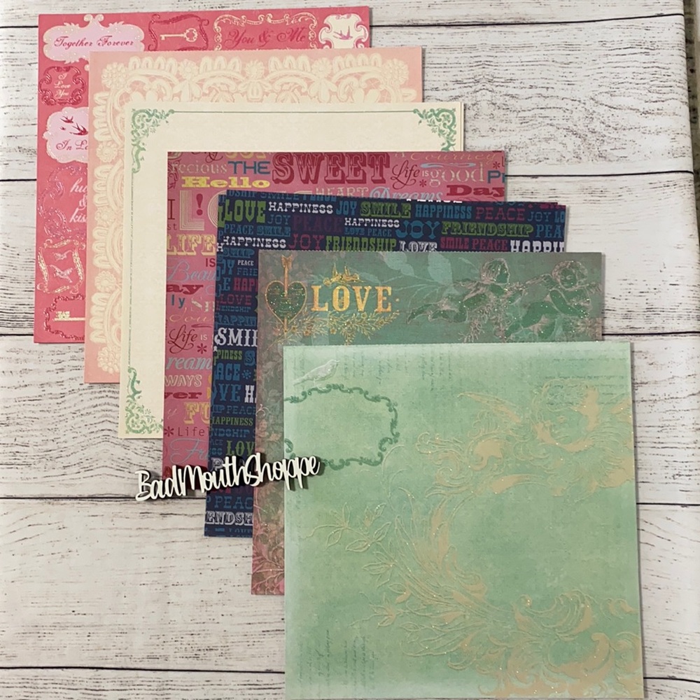 12x12 Scrapbook Paper Lot Love Cupid Valentine's Day Hearts Cherub Border 1